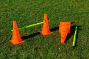 Lot de 4 cônes d'agilité avec barres